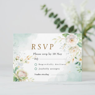 Die Blätter der weißen Blumen- und Grünanlage der RSVP Karte