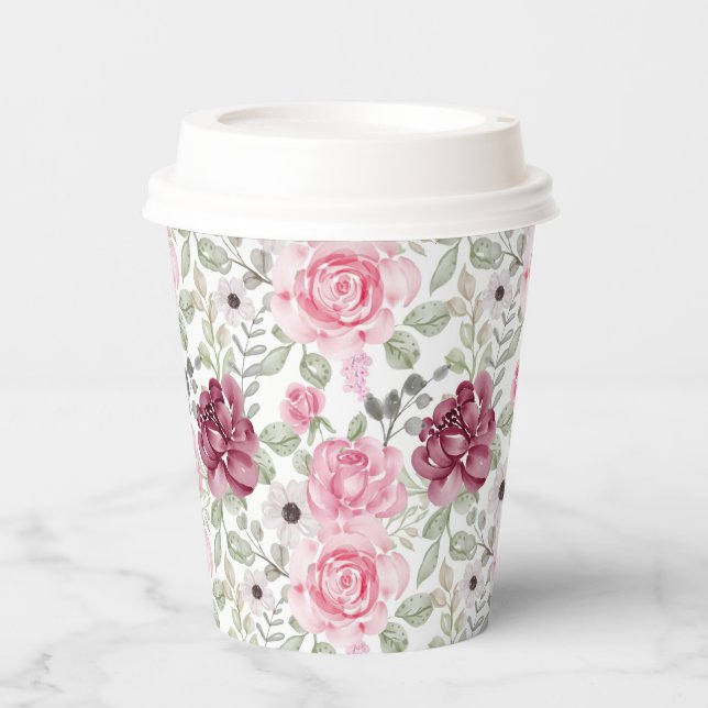 Die Blätter in Burgund und Rosa Pappbecher (Vorderseite)