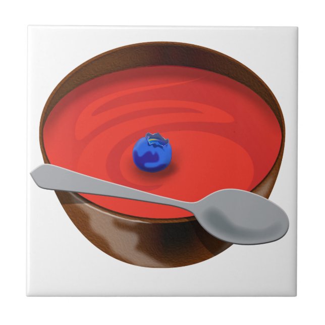 Die Blaubeere in einer Schüssel Tomatensuppe - Aus Fliese (Vorderseite)