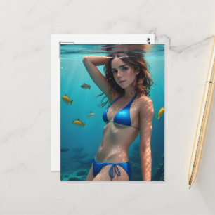 Die Blaue Bikini-Dame Postkarte