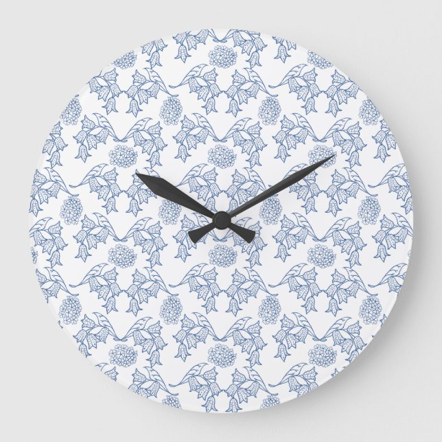 Die blaue Ethnic-Floral Print Round Wall Uhr (Vorderseite)