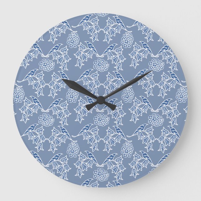 Die blaue Ethnic-Floral Print Round Wall Uhr (Vorderseite)