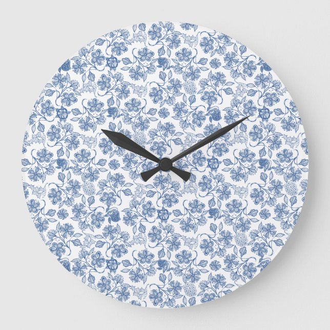 Die blaue Ethnic-Floral Print Round Wall Uhr (Vorderseite)