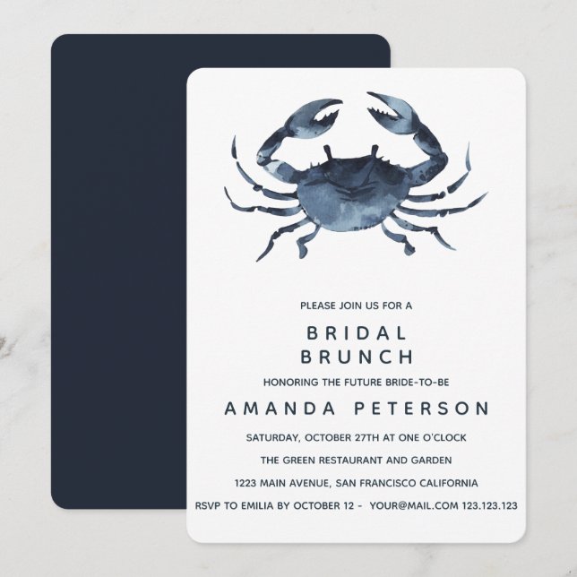 Die blaue Krabbe | Bridal Brunch Wedding Einladung (Vorne/Hinten)