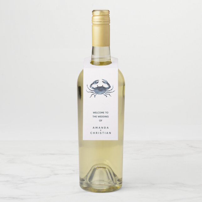 Die blaue Krabbe | WEDD WILLKOMMEN GÄSTE Flaschenanhänger (Auf Flasche)