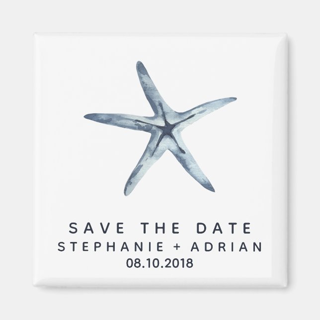 Die blaue Seashell | Hochzeit Save the Date Favor Magnet (Vorne)