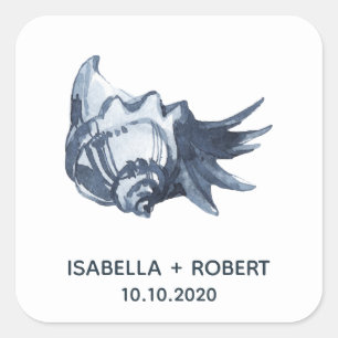 Die blaue Seashell   Hochzeitsmonogramm Quadratischer Aufkleber