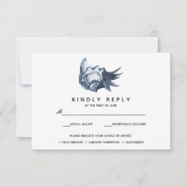 Die blaue Seashell | Hochzeitsrabatt mit Essenswah RSVP Karte