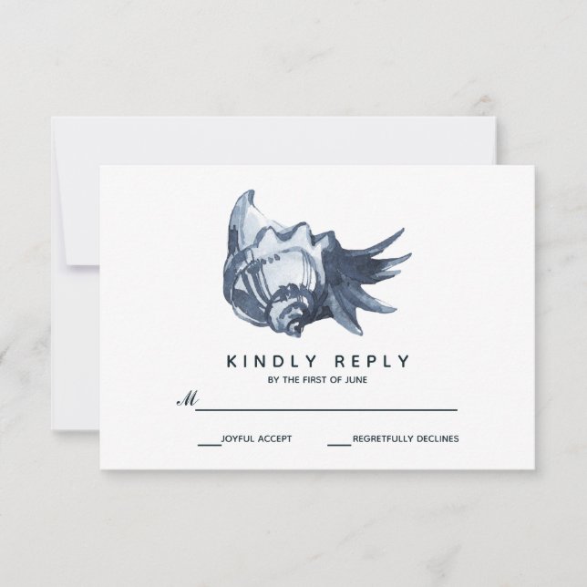 Die blaue Seashell | HochzeitsrSVP RSVP Karte (Vorderseite)