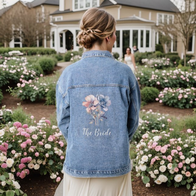 Die blauen rosa Blume Denim Jacket Jeansjacke (Hochzeit Rückseite)
