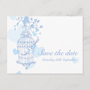 Die blauen Vögel öffnen Käfig Save the Date Ankündigungspostkarte