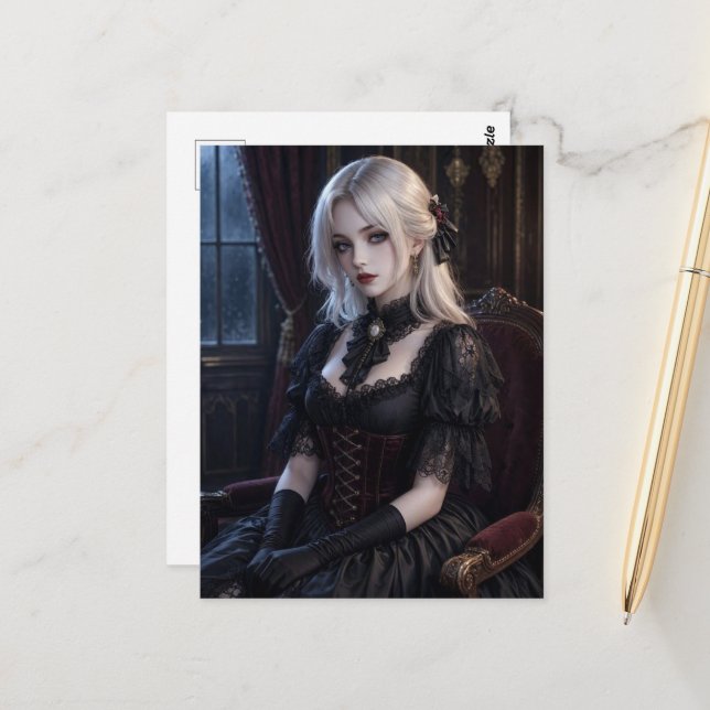 Die blonde Vampir-Lady Postkarte (Vorderseite/Rückseite Beispiel)