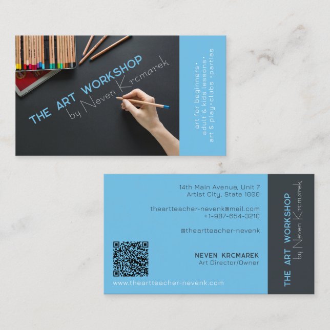 Die Blue Artist Business Card des Art Workshops Visitenkarte (Vorne/Hinten)