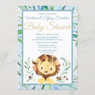 Die Blue Baby Dusche von Watercolor Lion Boy Einladung