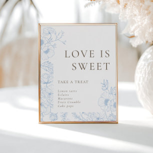 Die Blue Floral Line Liebe ist süß Poster