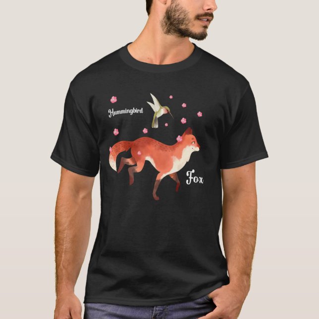 Die Blume der Niedlichen Fox- und Hummingvogel-Kir T-Shirt (Vorderseite)