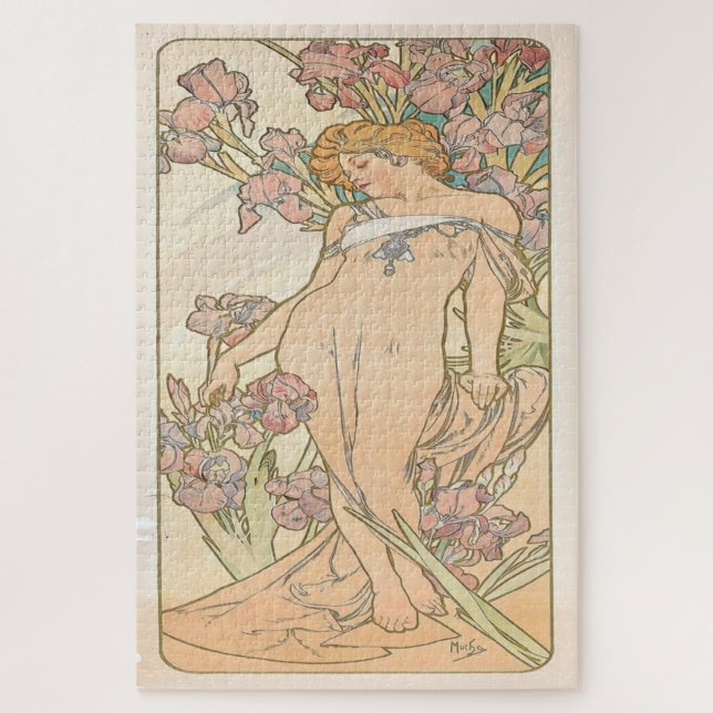Die Blume - Iris 1898: Ein Jugendstil von Mucha Puzzle (Vertikal)
