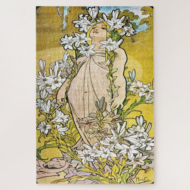 Die Blume - Lilie: Ein Jugendstil von Mucha Puzzle (Vertikal)