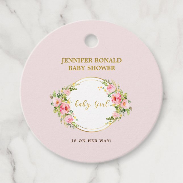 Die Blume Rosa und Gold ist ein Thema für Mädchen. Geschenkanhänger (Vorderseite)