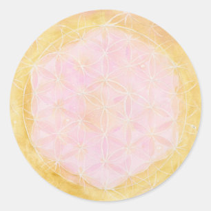 Die Blume von Life-Pink & Gold-Aufkleber Runder Aufkleber