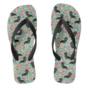 Die Blumen Dackel drehen Reinfälle um - schwärze Flip Flops