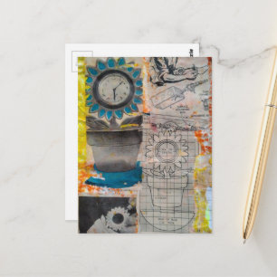 Die Blumen-Uhr Vintage-Hobbys Collage Postkarte