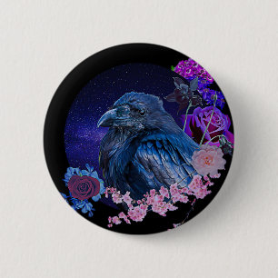 Die Blumengalaxie des Raven   Goth Abzeichen Button