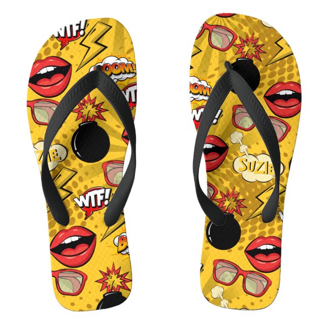 Die Bombe Retro Lips Red/Gold ID553 Flip Flops (Fußbett)