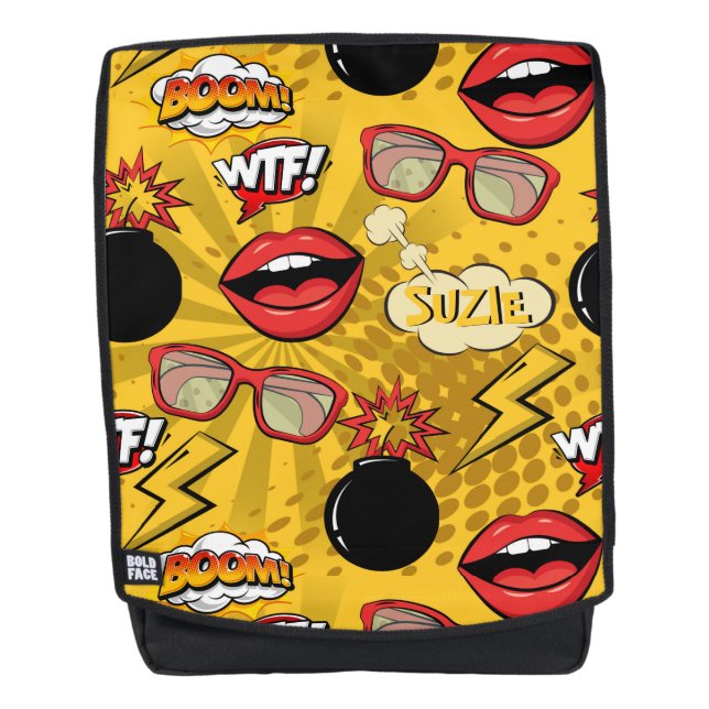 Die Bombe Retro Lips Red/Gold ID553 Rucksack (Vorderseite)
