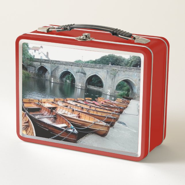 Die Boote am Fluss Durham Metall Brotdose (Vorderseite)