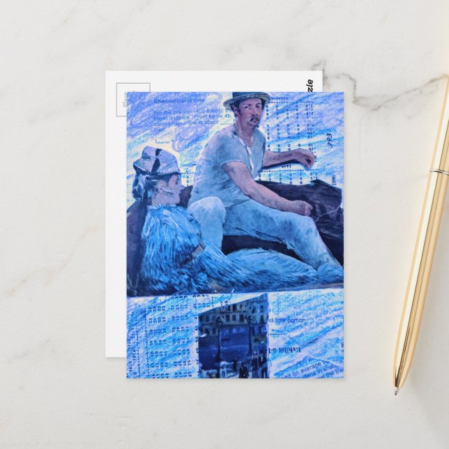 Die Bootsfahrt Mixed-Media-Collage Mann und Frau Postkarte (Vorderseite/Rückseite Beispiel)