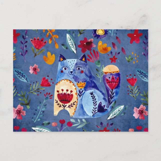 Die böse Katze im Blumengarten Postkarte (Vorderseite)