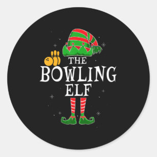 Die Bowling-Elf-Gruppe gleicht Weihnachtsbo Runder Aufkleber