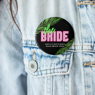 Die Braut Green & Pink Tropical Junggesellinnenabs Button