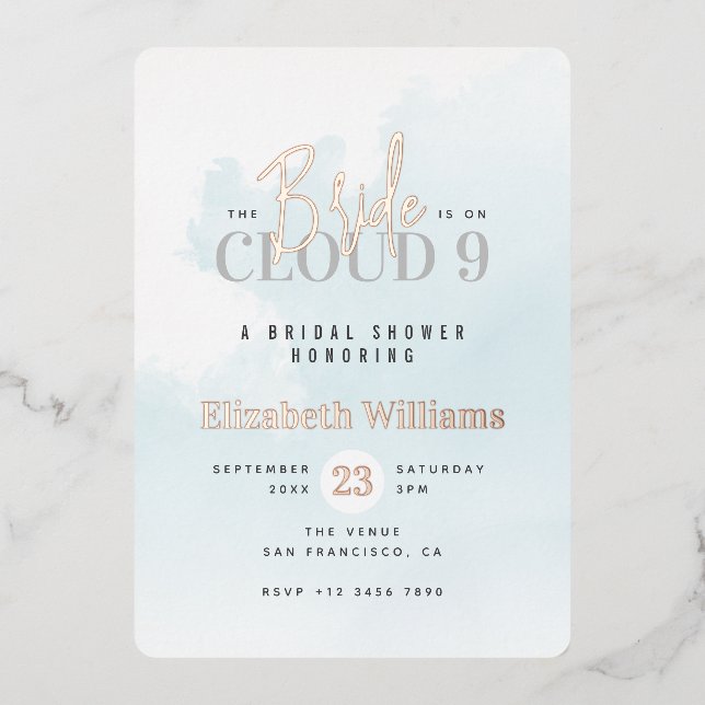 Die Braut ist auf Cloud 9 Rose Gold Brautparty Folieneinladung (Vorderseite)