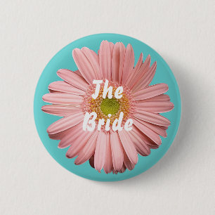 Die Braut, rosa Gerberaknopf Button