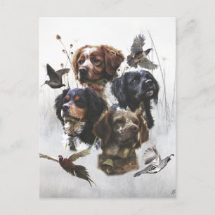Die Bretagne-Spaniels, die Vogeljagdsaison Feiertagspostkarte