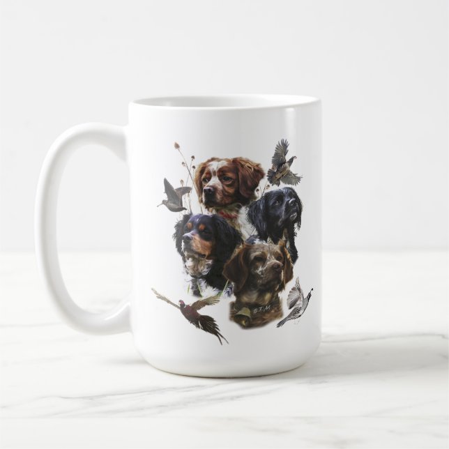 Die Bretagne-Spaniels, die Vogeljagdsaison Kaffeetasse (Links)