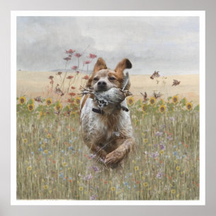 Die Bretagne-Spaniels, die Vogeljagdsaison Poster