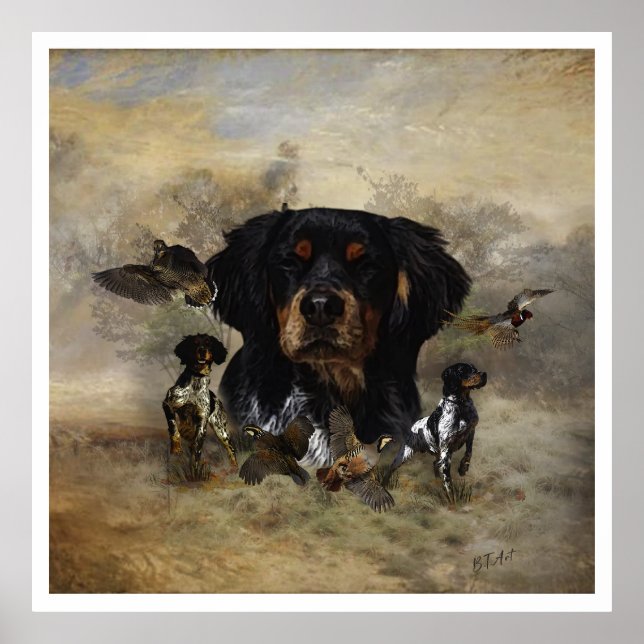 Die Bretagne-Spaniels, die Vogeljagdsaison Poster (Vorne)