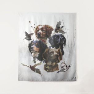 Die Bretagne-Spaniels, die Vogeljagdsaison Wandteppich