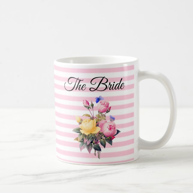 Die Bride Pink Rose Bouquet personalisierte Umarmu Tasse (Rechts)