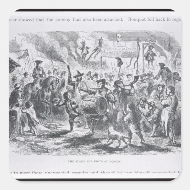 Die Briefmarke Act Riots in Boston Quadratischer Aufkleber (Vorderseite)
