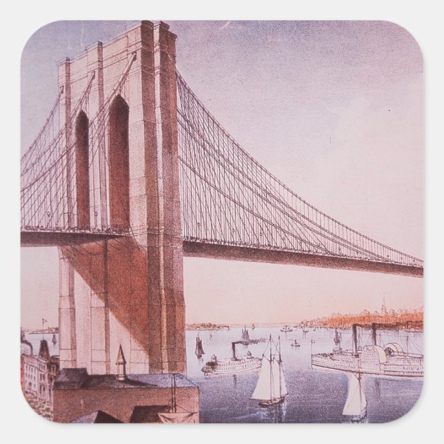 Die Brooklyn-Brücke Quadratischer Aufkleber (Vorderseite)