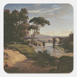 Die Brücke bei Narni, c.1826-27 Quadratischer Aufkleber