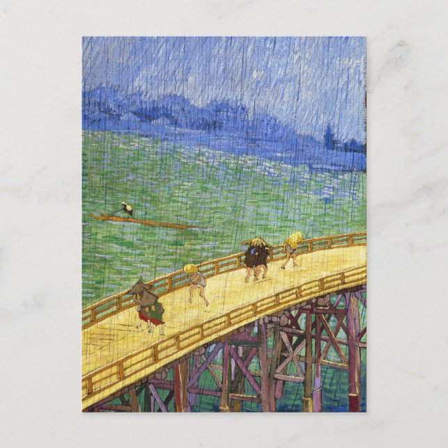 Die Brücke im Regen Vincent van Gogh Kunst Postkarte (Vorderseite)