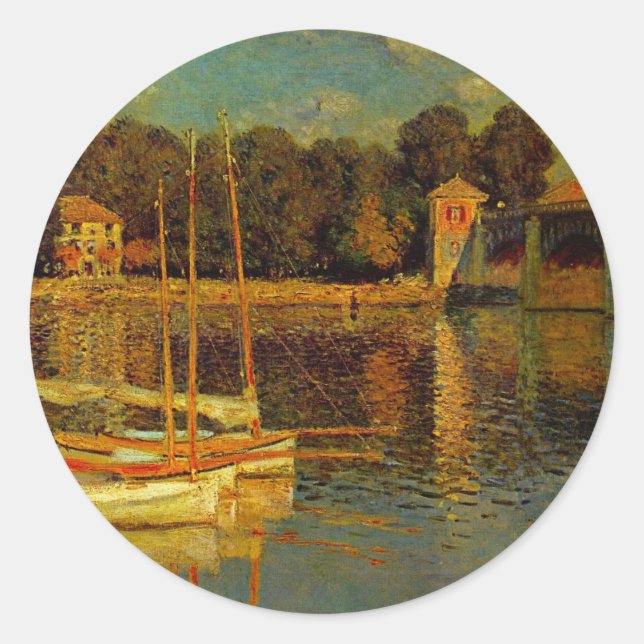 Die Brücke in Argenteuil von Claude Monet Runder Aufkleber (Vorderseite)