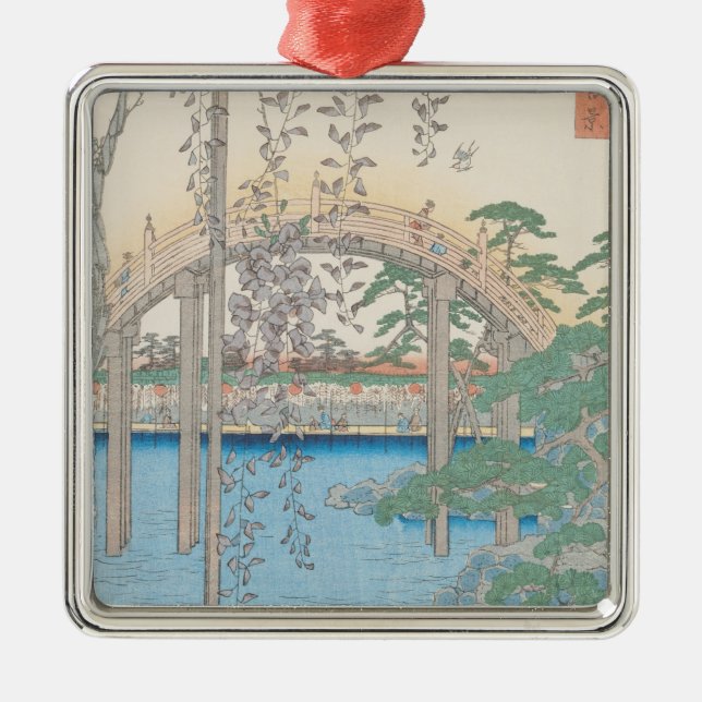 Die Brücke mit Glyzinien oder Kameido Tenjin Silbernes Ornament (Vorne)