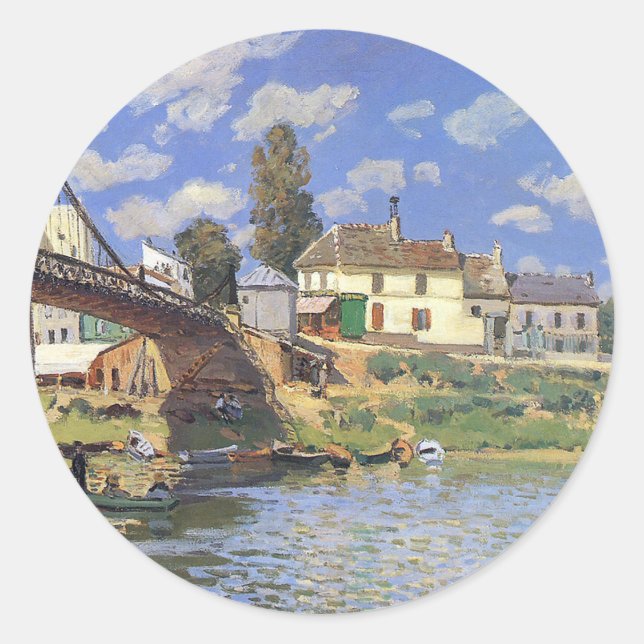 Die Brücke Villeneuve-la-Garenne von Alfred Sisley Runder Aufkleber (Vorderseite)