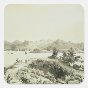 Die Bucht und die Insel von Hong Kong, überziehen Quadratischer Aufkleber